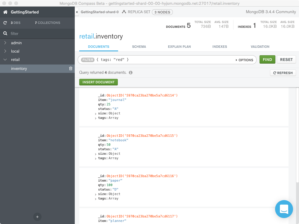 Compass displaying documents with arrays that contain the element from the filter.